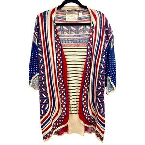 Anthropologie Angel of the North Linen Blend Cardigan S Geo Open Front